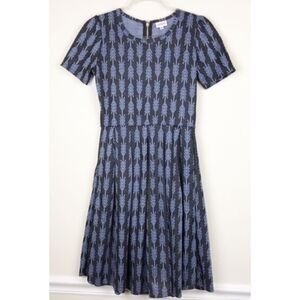 NEW NWT Blue Arrow Print Sz XS Knee Length AMELIA Skater Dress Pockets LULAROE